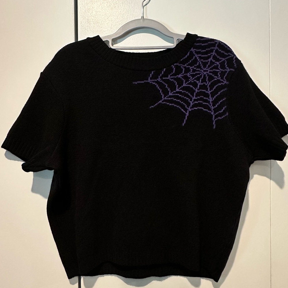 Women's Retro Black and Purple Spider Web Sweater
